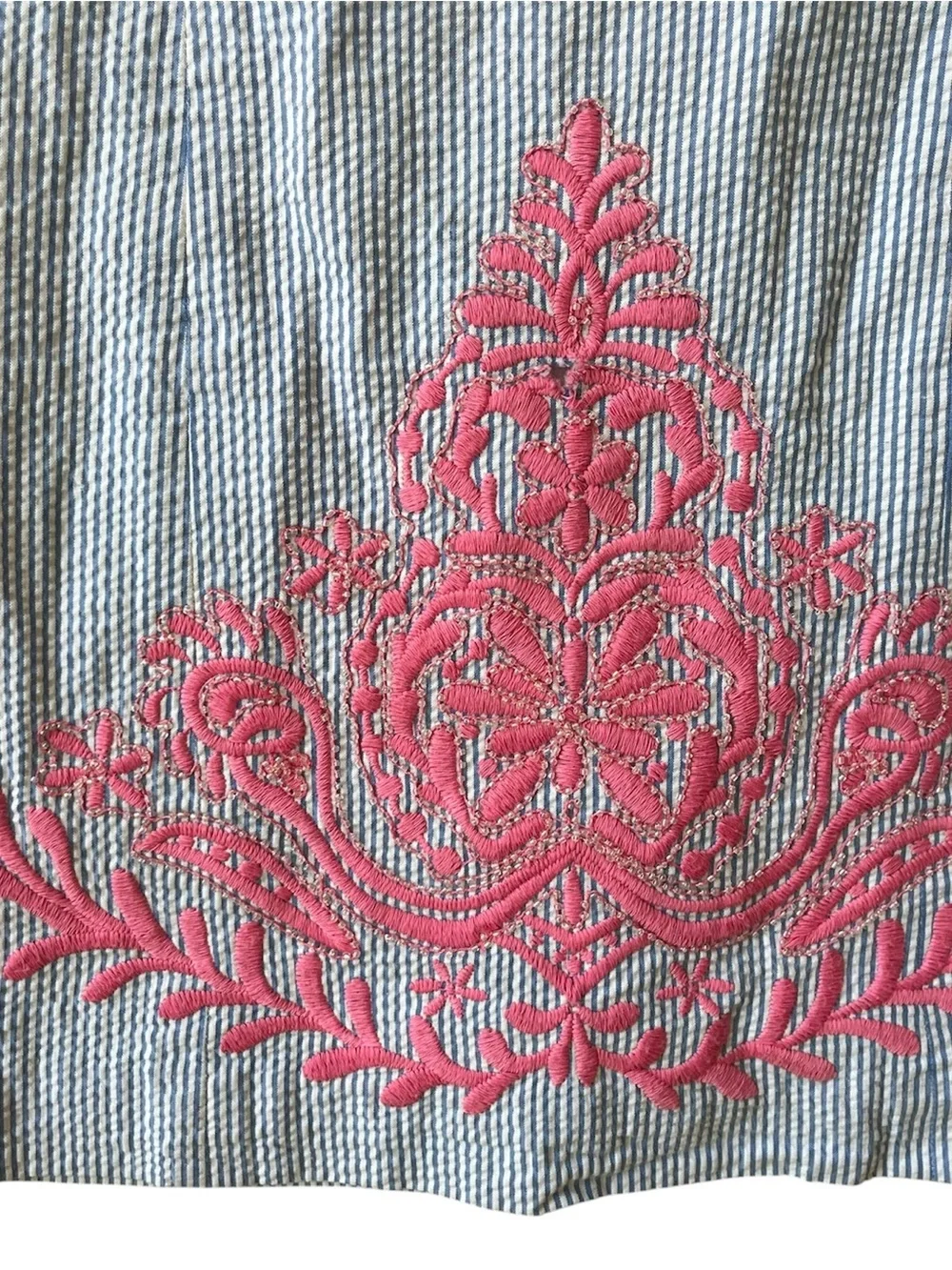 Lilly Pulitzer Strapless Seersucker Dress Pink Embroidery Size 2 Blue White - Picture 3 of 5
